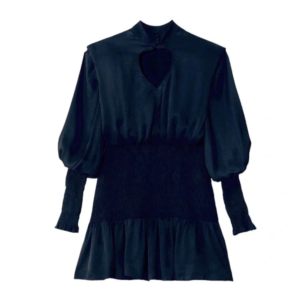 Farm Rio Black Heart Neckline Smocked Detail Mini Dress Size S NWT - Picture 6 of 14